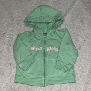 Calvin Klein green spellout zip up sweater / hoodie 3-6 months